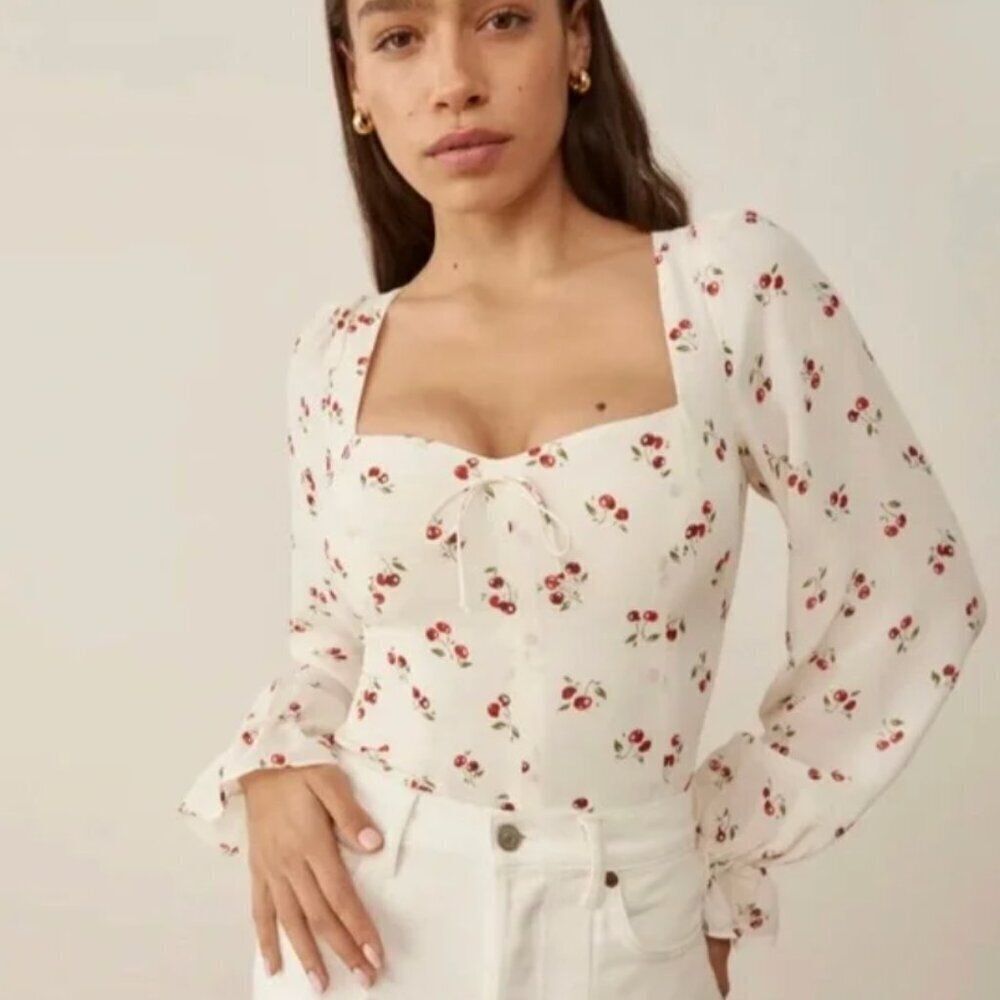 REFORMATION The Chase Cherry Long Sleeve Top